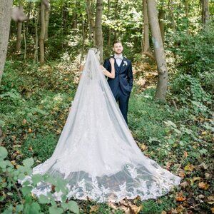 Lillian West Cathedral Length Wedding Veil with Lace Appliqués Style 66231V